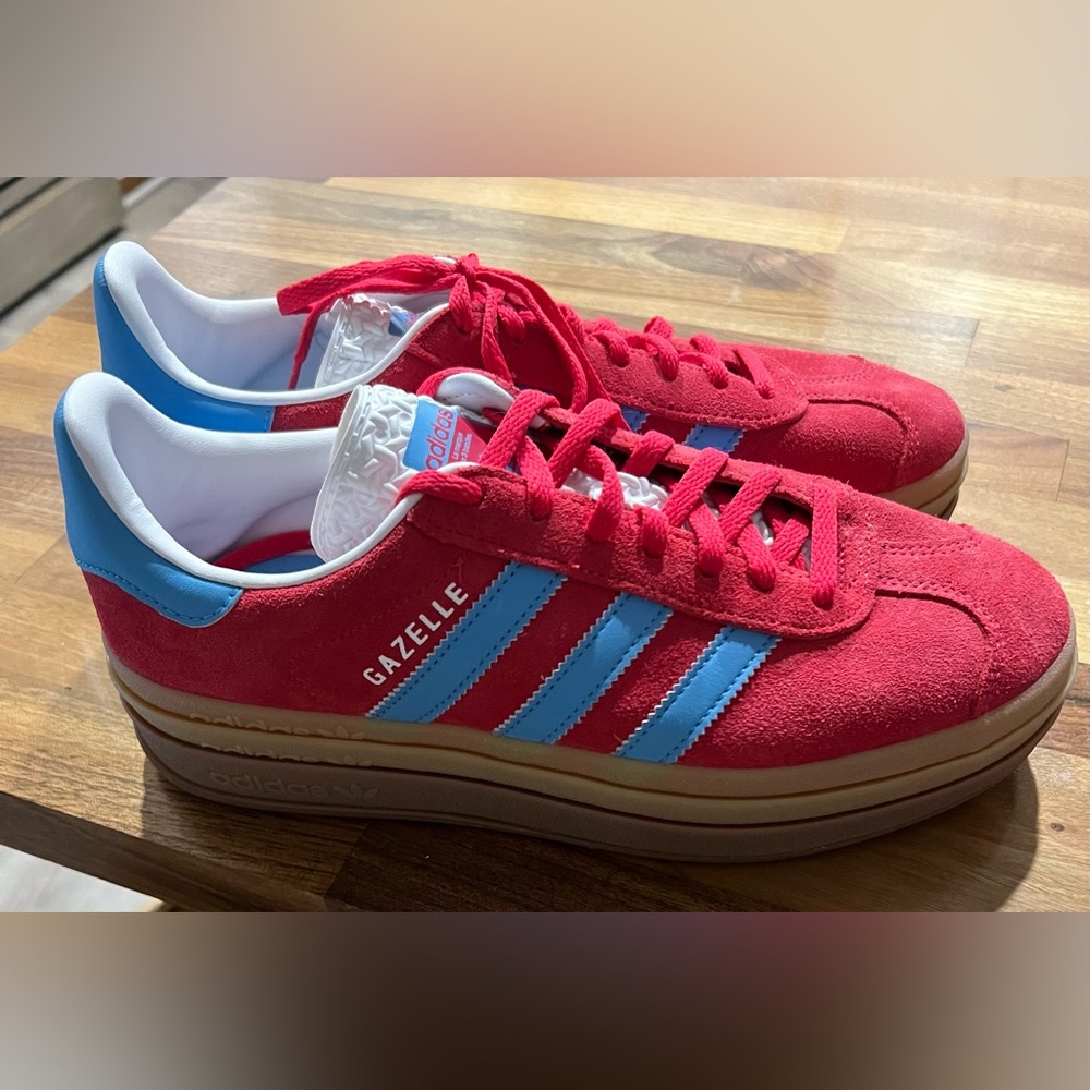 Brand new Adidas Gazelle red/blue women’s size 8.5